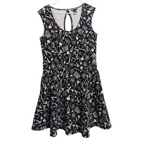 Hot Topic Fit & Flare Dress Women XL Black Science Skater Print Keyhole Back